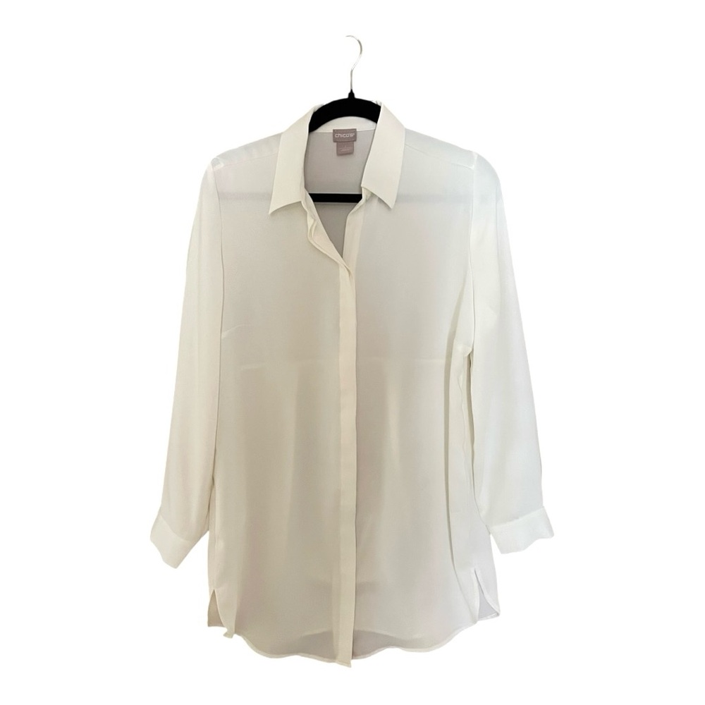 Chico's Classic White Tunic Blouse, Size 8-10, Chico's Size 1, Bright White Long